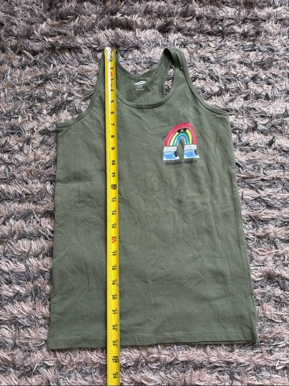 Fitted Olive Green Tank with Rainbow Graphic